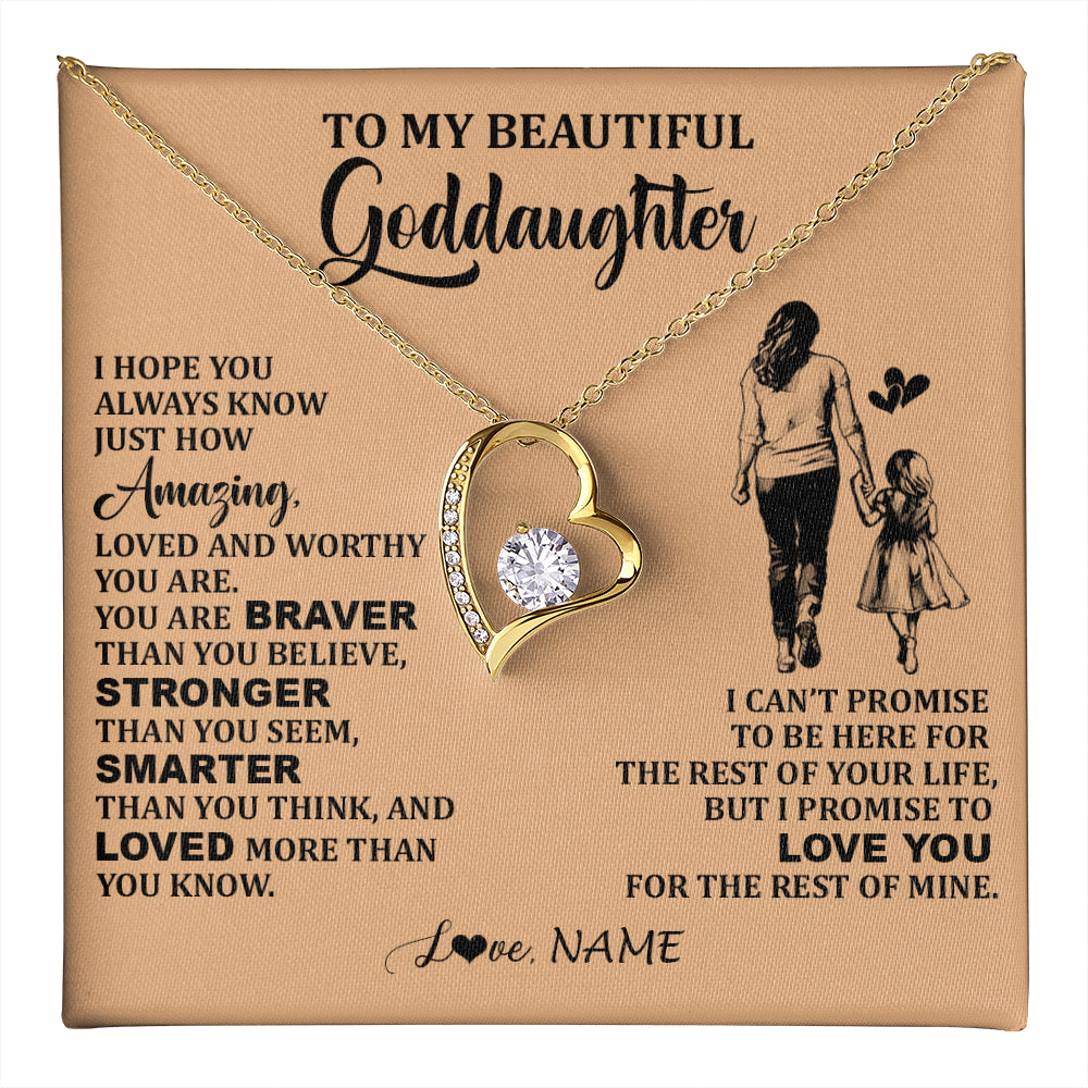 Forever Love Necklace 18K Yellow Gold Finish | 1 | Personalized To My Beautiful Goddaughter Necklace From Godmother Promise To Love You Goddaughter Birthday Graduation Christmas Customized Gift Box Message Card | teecentury