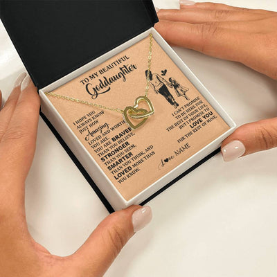 Interlocking Hearts Necklace 18K Yellow Gold Finish | 2 | Personalized To My Beautiful Goddaughter Necklace From Godmother Promise To Love You Goddaughter Birthday Graduation Christmas Customized Gift Box Message Card | teecentury