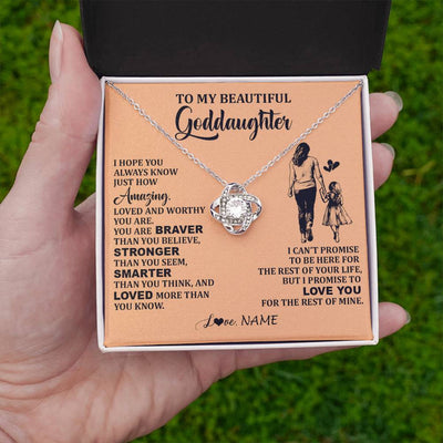 Love Knot Necklace 14K White Gold Finish | 2 | Personalized To My Beautiful Goddaughter Necklace From Godmother Promise To Love You Goddaughter Birthday Graduation Christmas Customized Gift Box Message Card | teecentury