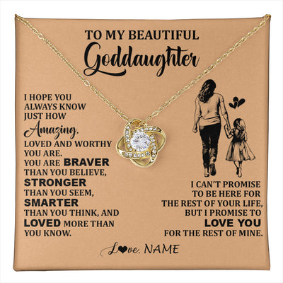 Love Knot Necklace 18K Yellow Gold Finish | 1 | Personalized To My Beautiful Goddaughter Necklace From Godmother Promise To Love You Goddaughter Birthday Graduation Christmas Customized Gift Box Message Card | teecentury