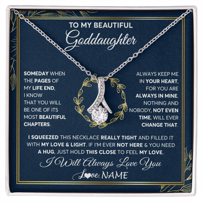 Alluring Beauty Necklace 14K White Gold Finish | Personalized To My Beautiful Goddaughter Necklace From Godmother Someday Goddaughter Birthday Christmas Jewelry Charm Present Customized Gift Box Message Card | teecentury