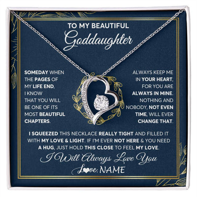 Forever Love Necklace 14K White Gold Finish | Personalized To My Beautiful Goddaughter Necklace From Godmother Someday Goddaughter Birthday Christmas Jewelry Charm Present Customized Gift Box Message Card | teecentury