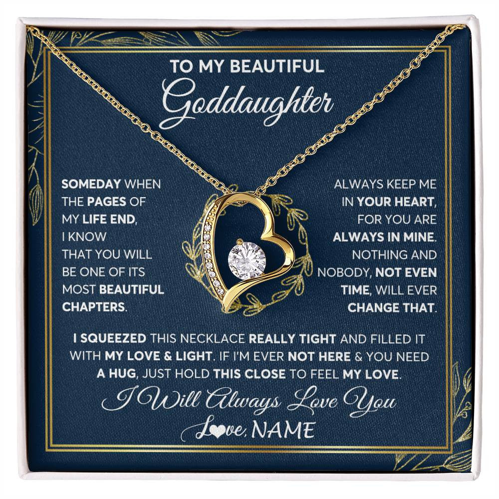 Forever Love Necklace 18K Yellow Gold Finish | Personalized To My Beautiful Goddaughter Necklace From Godmother Someday Goddaughter Birthday Christmas Jewelry Charm Present Customized Gift Box Message Card | teecentury