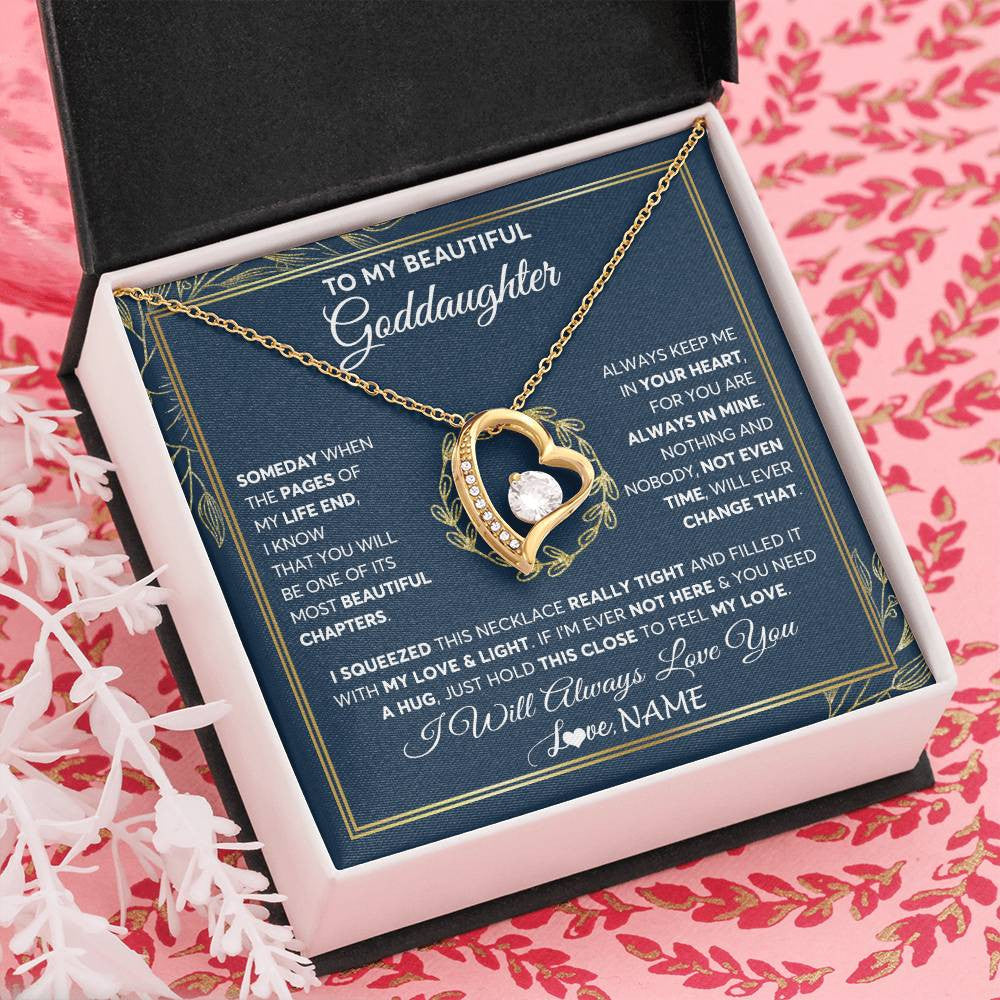 Forever Love Necklace 18K Yellow Gold Finish | Personalized To My Beautiful Goddaughter Necklace From Godmother Someday Goddaughter Birthday Christmas Jewelry Charm Present Customized Gift Box Message Card | teecentury