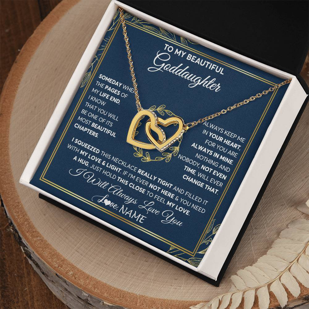 Interlocking Hearts Necklace 18K Yellow Gold Finish | Personalized To My Beautiful Goddaughter Necklace From Godmother Someday Goddaughter Birthday Christmas Jewelry Charm Present Customized Gift Box Message Card | teecentury
