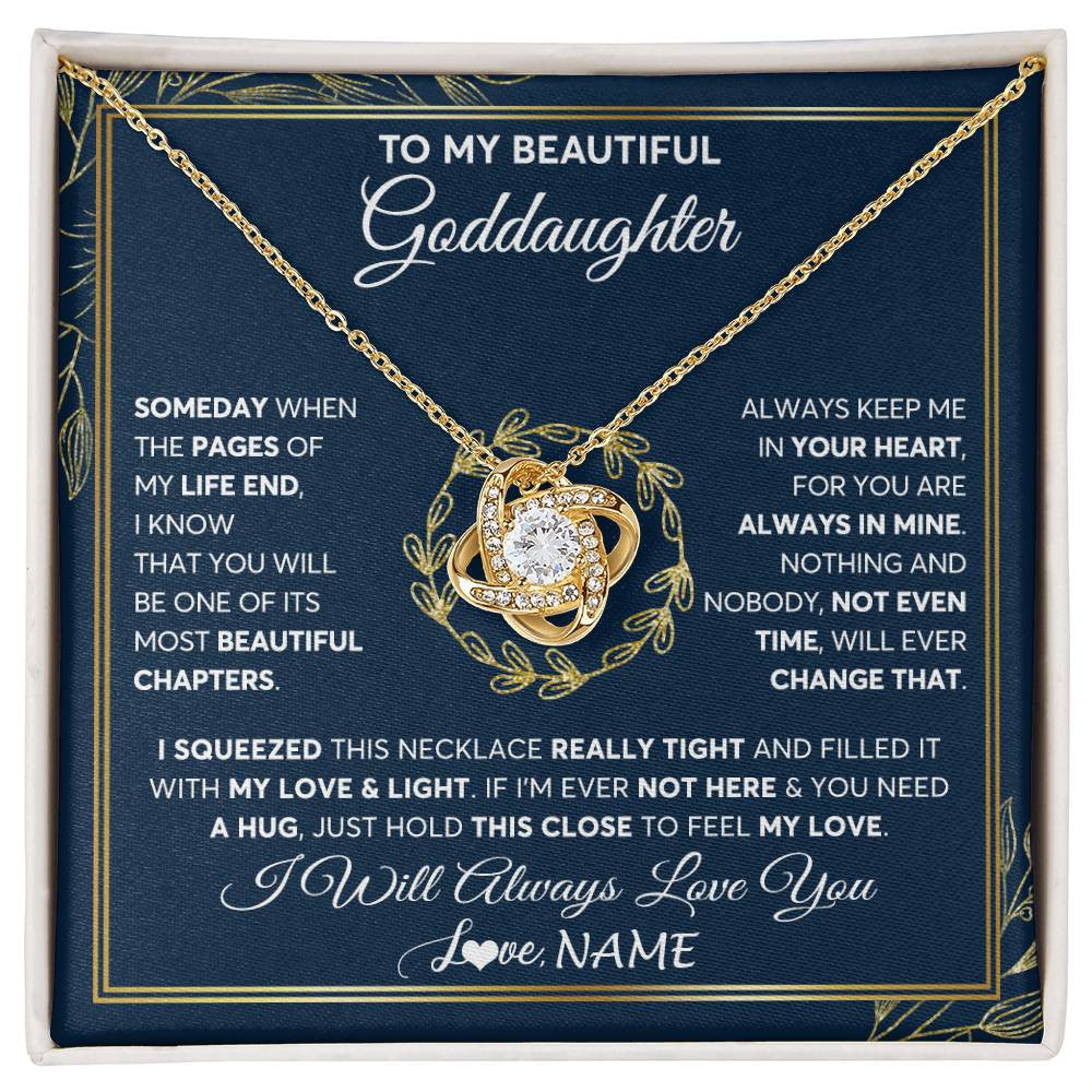 Love Knot Necklace 18K Yellow Gold Finish | Personalized To My Beautiful Goddaughter Necklace From Godmother Someday Goddaughter Birthday Christmas Jewelry Charm Present Customized Gift Box Message Card | teecentury
