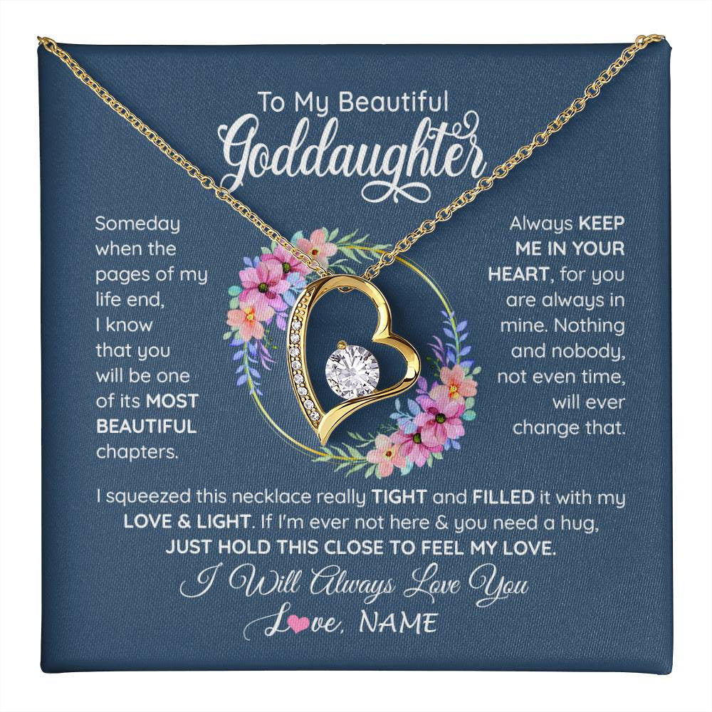 Forever Love Necklace 18K Yellow Gold Finish | 1 | Personalized To My Beautiful Goddaughter Necklace From Godmother Someday When The Pages Goddaughter Birthday Christmas Customized Gift Box Message Card | teecentury