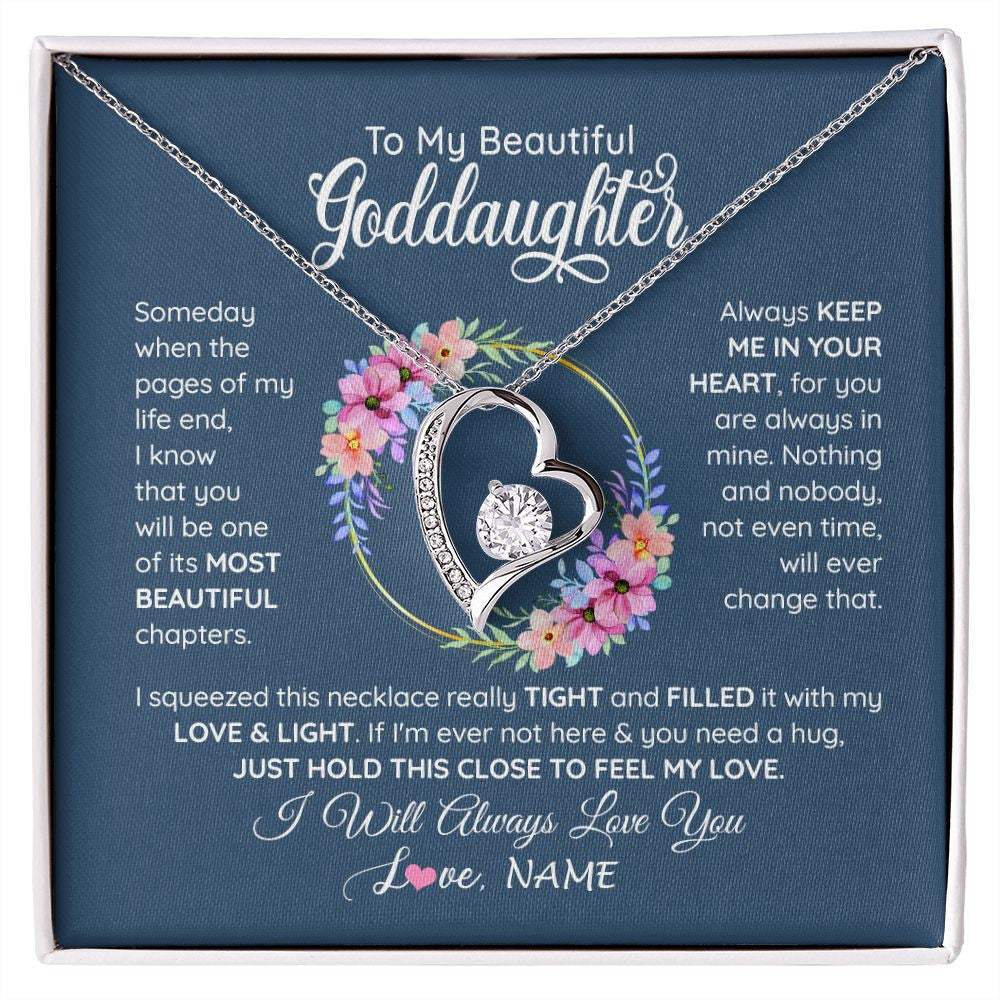 Forever Love Necklace | Personalized To My Beautiful Goddaughter Necklace From Godmother Someday When The Pages Goddaughter Birthday Christmas Customized Gift Box Message Card | teecentury