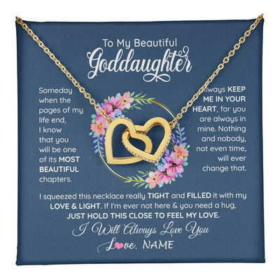 Interlocking Hearts Necklace 18K Yellow Gold Finish | 1 | Personalized To My Beautiful Goddaughter Necklace From Godmother Someday When The Pages Goddaughter Birthday Christmas Customized Gift Box Message Card | teecentury