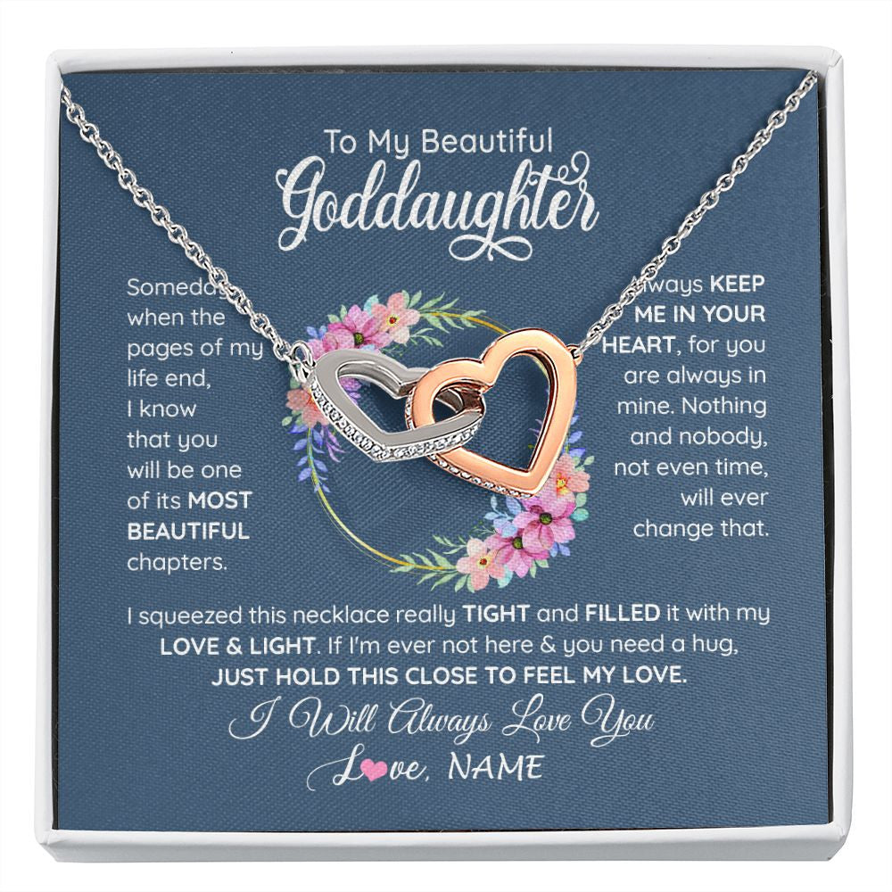 Interlocking Hearts Necklace | Personalized To My Beautiful Goddaughter Necklace From Godmother Someday When The Pages Goddaughter Birthday Christmas Customized Gift Box Message Card | teecentury