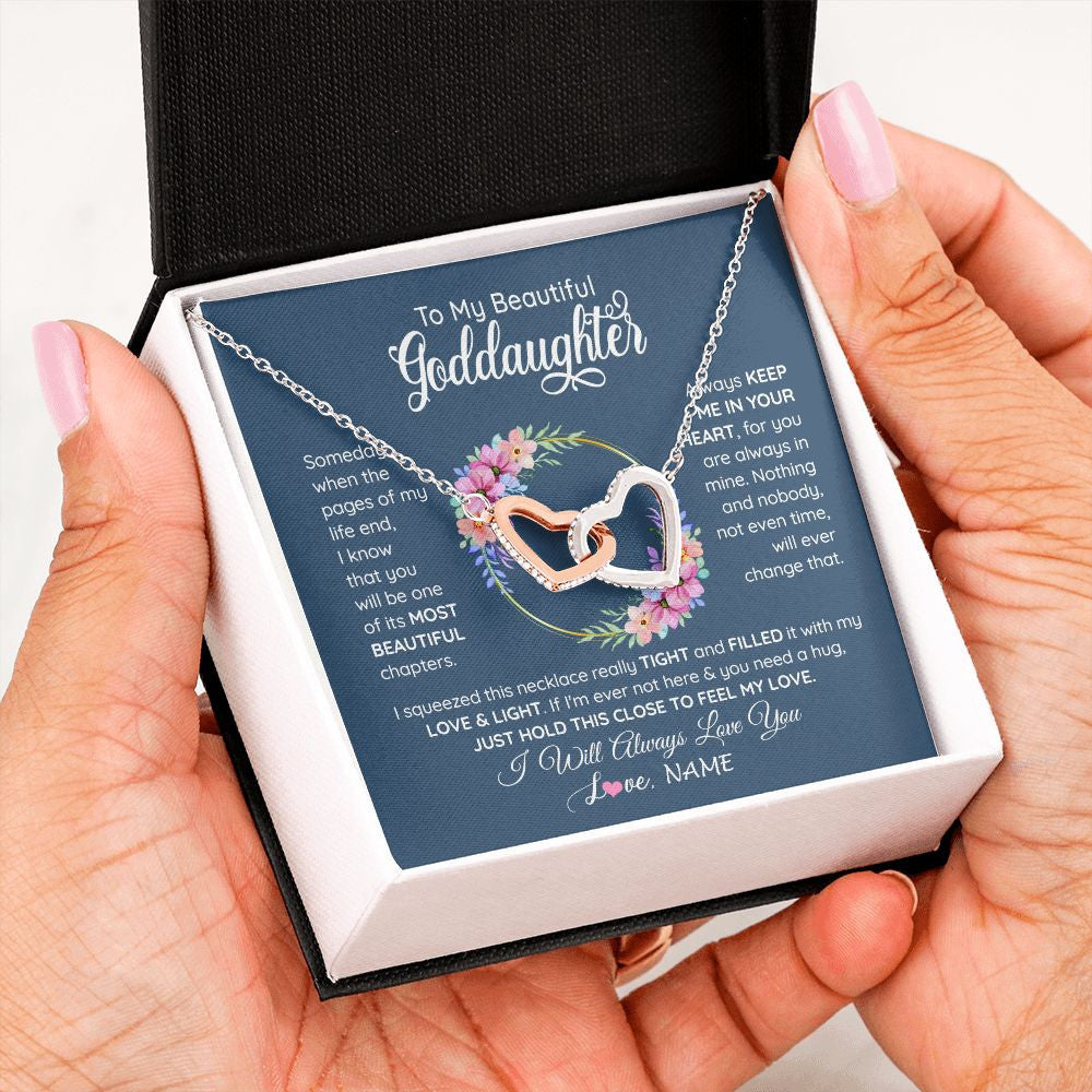 Interlocking Hearts Necklace | Personalized To My Beautiful Goddaughter Necklace From Godmother Someday When The Pages Goddaughter Birthday Christmas Customized Gift Box Message Card | teecentury