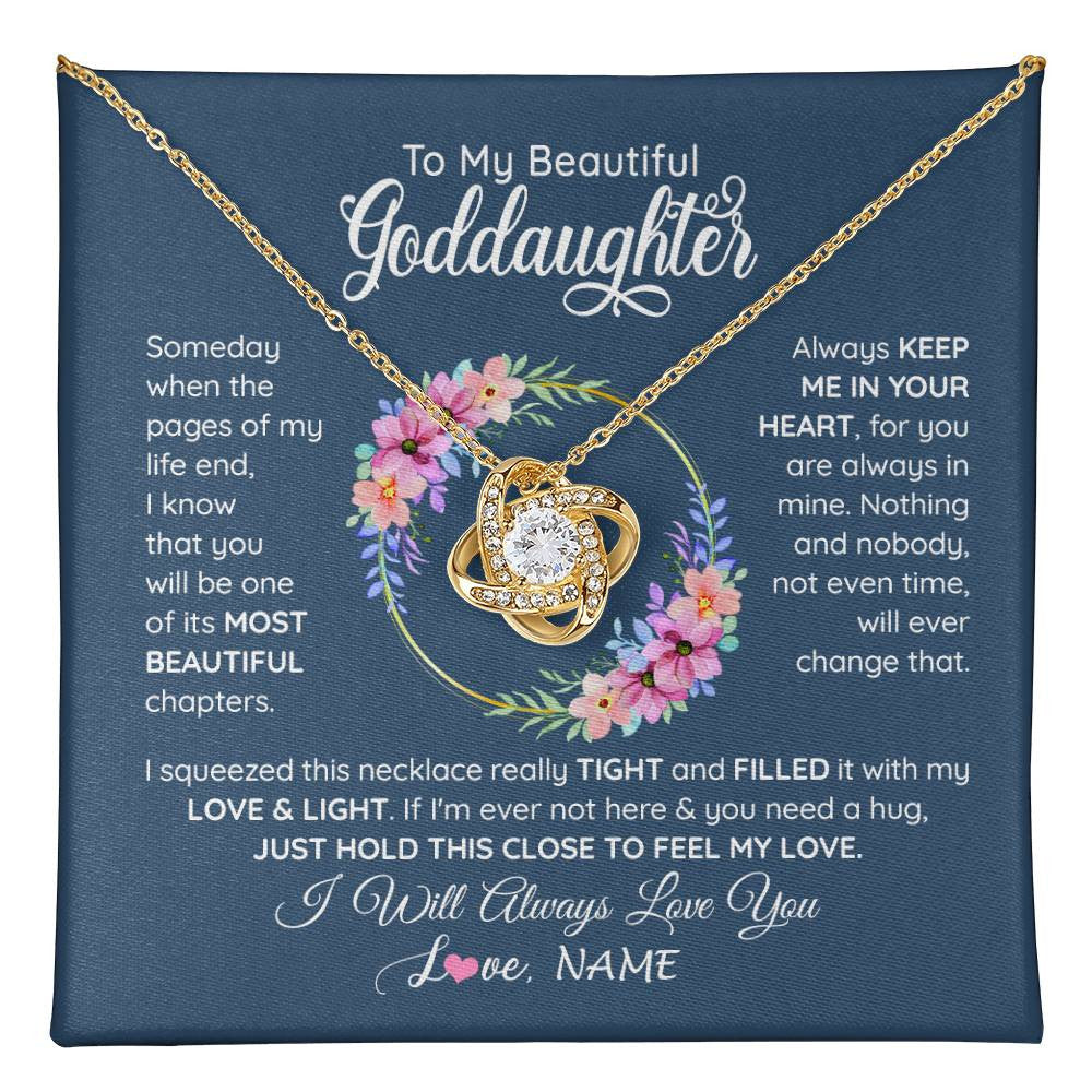Love Knot Necklace 18K Yellow Gold Finish | 1 | Personalized To My Beautiful Goddaughter Necklace From Godmother Someday When The Pages Goddaughter Birthday Christmas Customized Gift Box Message Card | teecentury