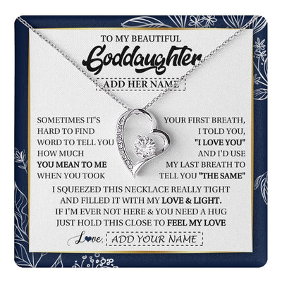 Forever Love Necklace 14K White Gold Finish | 1 | Personalized To My Beautiful Goddaughter Necklace From Godmother Uncle Feel My Love Valentine Gifts For Goddaughter Birthday Christmas Gift Box Message Card | teecentury.myshopify