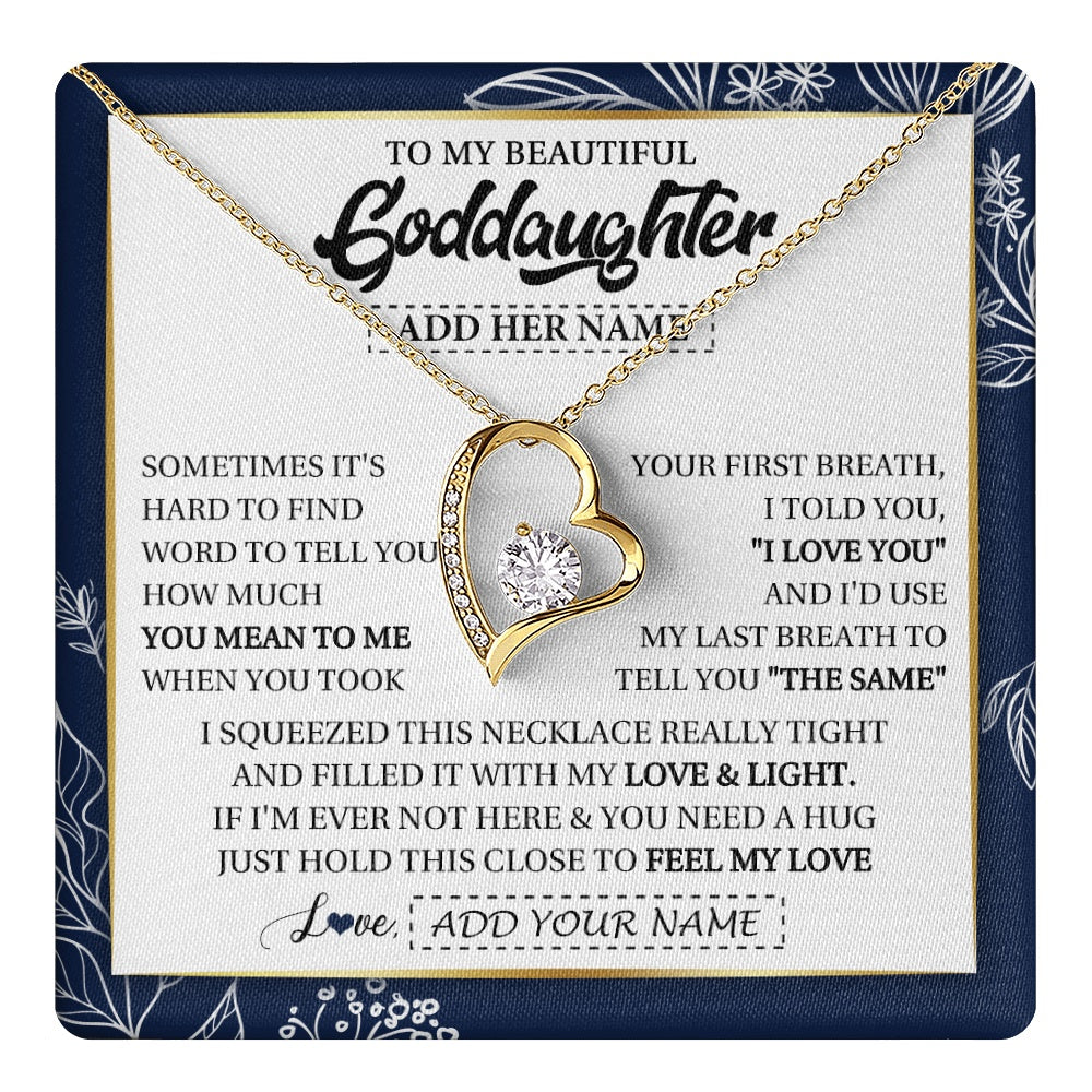 Forever Love Necklace 18K Yellow Gold Finish | 1 | Personalized To My Beautiful Goddaughter Necklace From Godmother Uncle Feel My Love Valentine Gifts For Goddaughter Birthday Christmas Gift Box Message Card | teecentury.myshopify