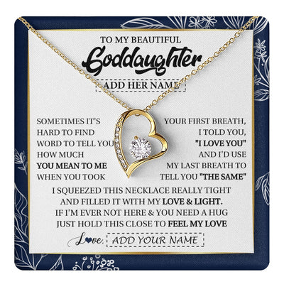 Forever Love Necklace 18K Yellow Gold Finish | 1 | Personalized To My Beautiful Goddaughter Necklace From Godmother Uncle Feel My Love Valentine Gifts For Goddaughter Birthday Christmas Gift Box Message Card | teecentury.myshopify