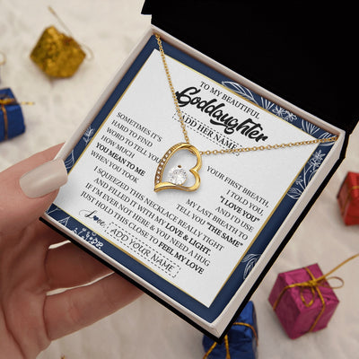 Forever Love Necklace 18K Yellow Gold Finish | 2 | Personalized To My Beautiful Goddaughter Necklace From Godmother Uncle Feel My Love Valentine Gifts For Goddaughter Birthday Christmas Gift Box Message Card | teecentury.myshopify