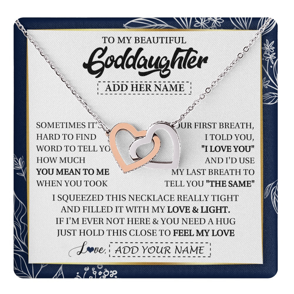 Interlocking Hearts Necklace Stainless Steel & Rose Gold Finish | 1 | Personalized To My Beautiful Goddaughter Necklace From Godmother Uncle Feel My Love Valentine Gifts For Goddaughter Birthday Christmas Gift Box Message Card | teecentury.myshopify