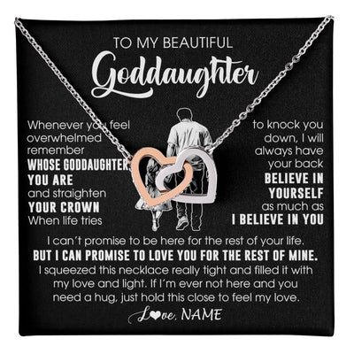 Interlocking Hearts Necklace Stainless Steel & Rose Gold Finish | 1 | Personalized To My Beautiful Goddaughter Necklace From Uncle Believe In Yourself Goddaughter Birthday Gifts Jewelry Christmas Customized Message Card | teecentury