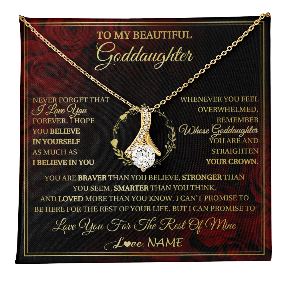 Alluring Beauty Necklace 18K Yellow Gold Finish | 1 | Personalized To My Beautiful Goddaughter Necklace Gift From Godmother Uncle I Love You Goddaughter Birthday Jewelry Christmas Customized Gift Box Message Card | teecentury