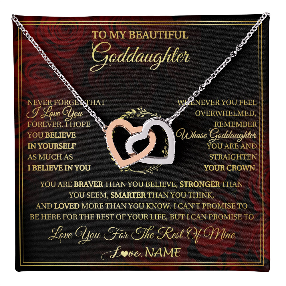 Interlocking Hearts Necklace Stainless Steel & Rose Gold Finish | 1 | Personalized To My Beautiful Goddaughter Necklace Gift From Godmother Uncle I Love You Goddaughter Birthday Jewelry Christmas Customized Gift Box Message Card | teecentury