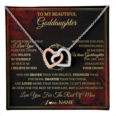 Interlocking Hearts Necklace Stainless Steel & Rose Gold Finish | 1 | Personalized To My Beautiful Goddaughter Necklace Gift From Godmother Uncle I Love You Goddaughter Birthday Jewelry Christmas Customized Gift Box Message Card | teecentury
