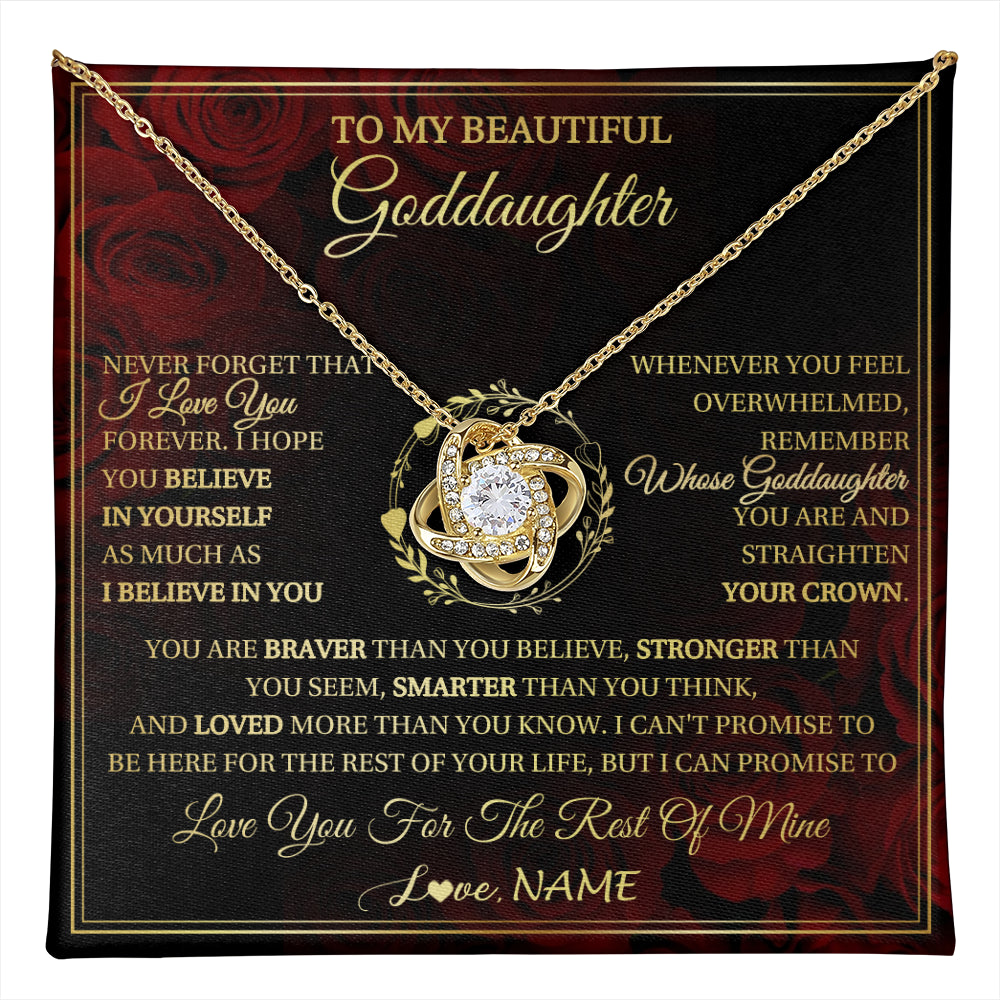 Love Knot Necklace 18K Yellow Gold Finish | 1 | Personalized To My Beautiful Goddaughter Necklace Gift From Godmother Uncle I Love You Goddaughter Birthday Jewelry Christmas Customized Gift Box Message Card | teecentury