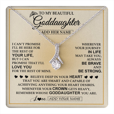 Alluring Beauty Necklace 14K White Gold Finish | 1 | Personalized To My Beautiful Goddaughter Necklace Jewelry Present For Women Goddaughter Birthday Mother's Day Wedding Day Christmas Gift Box Message Card | teecentury