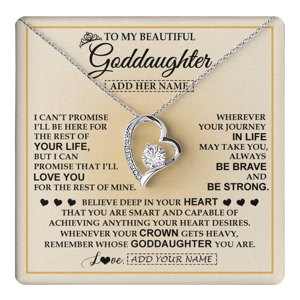 Forever Love Necklace 14K White Gold Finish | 1 | Personalized To My Beautiful Goddaughter Necklace Jewelry Present For Women Goddaughter Birthday Mother's Day Wedding Day Christmas Gift Box Message Card | teecentury