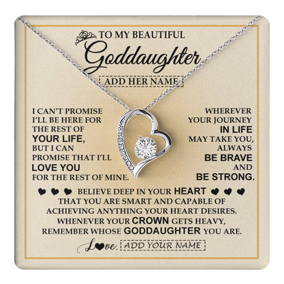 Forever Love Necklace 14K White Gold Finish | 1 | Personalized To My Beautiful Goddaughter Necklace Jewelry Present For Women Goddaughter Birthday Mother's Day Wedding Day Christmas Gift Box Message Card | teecentury