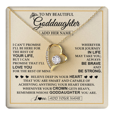 Forever Love Necklace 18K Yellow Gold Finish | 1 | Personalized To My Beautiful Goddaughter Necklace Jewelry Present For Women Goddaughter Birthday Mother's Day Wedding Day Christmas Gift Box Message Card | teecentury