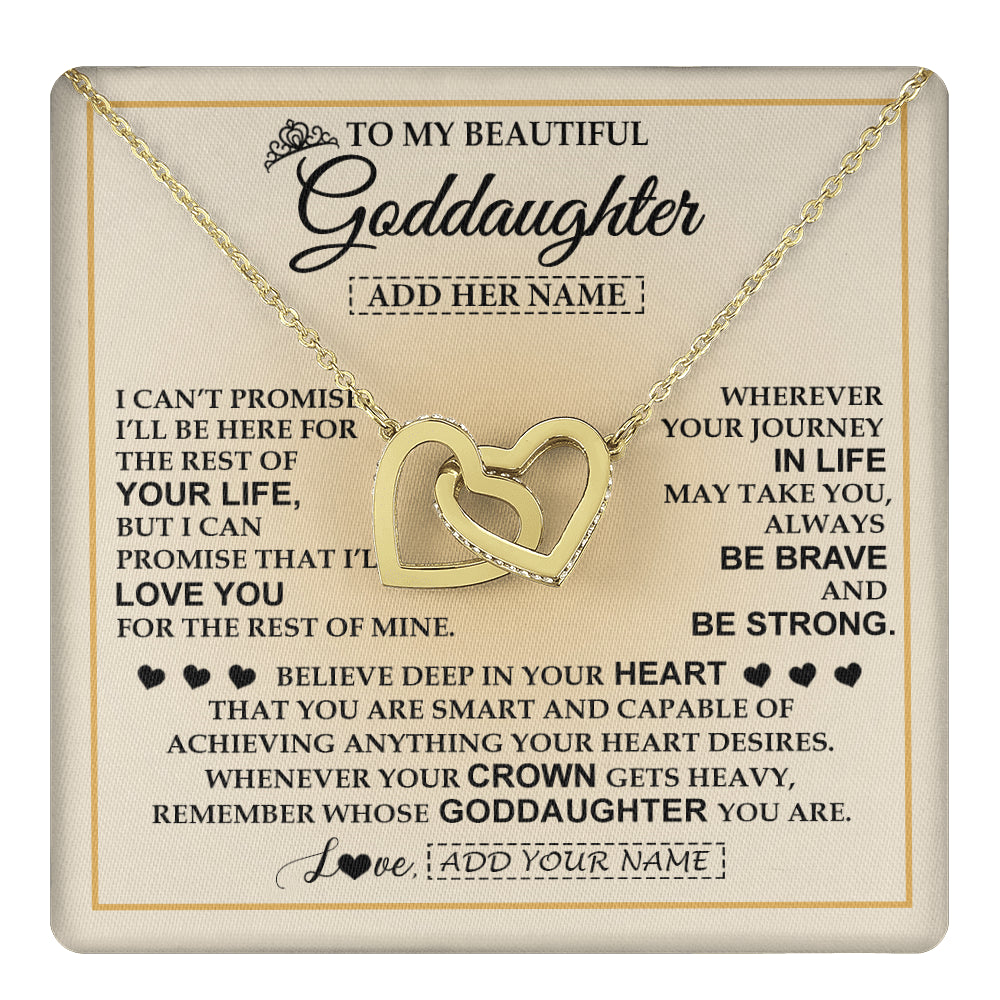 Interlocking Hearts Necklace 18K Yellow Gold Finish | 1 | Personalized To My Beautiful Goddaughter Necklace Jewelry Present For Women Goddaughter Birthday Mother's Day Wedding Day Christmas Gift Box Message Card | teecentury