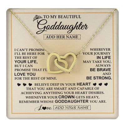 Interlocking Hearts Necklace 18K Yellow Gold Finish | 1 | Personalized To My Beautiful Goddaughter Necklace Jewelry Present For Women Goddaughter Birthday Mother's Day Wedding Day Christmas Gift Box Message Card | teecentury