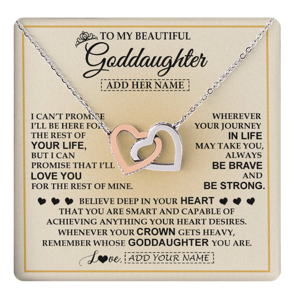 Interlocking Hearts Necklace Stainless Steel & Rose Gold Finish | 1 | Personalized To My Beautiful Goddaughter Necklace Jewelry Present For Women Goddaughter Birthday Mother's Day Wedding Day Christmas Gift Box Message Card | teecentury