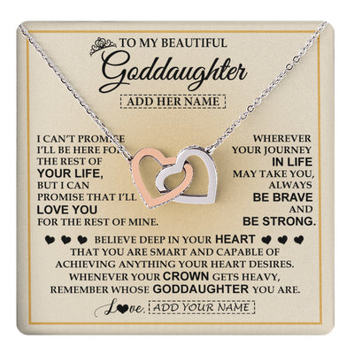 Interlocking Hearts Necklace Stainless Steel & Rose Gold Finish | 1 | Personalized To My Beautiful Goddaughter Necklace Jewelry Present For Women Goddaughter Birthday Mother's Day Wedding Day Christmas Gift Box Message Card | teecentury