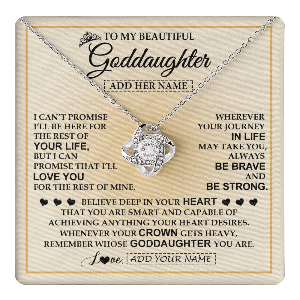 Love Knot Necklace 14K White Gold Finish | 1 | Personalized To My Beautiful Goddaughter Necklace Jewelry Present For Women Goddaughter Birthday Mother's Day Wedding Day Christmas Gift Box Message Card | teecentury
