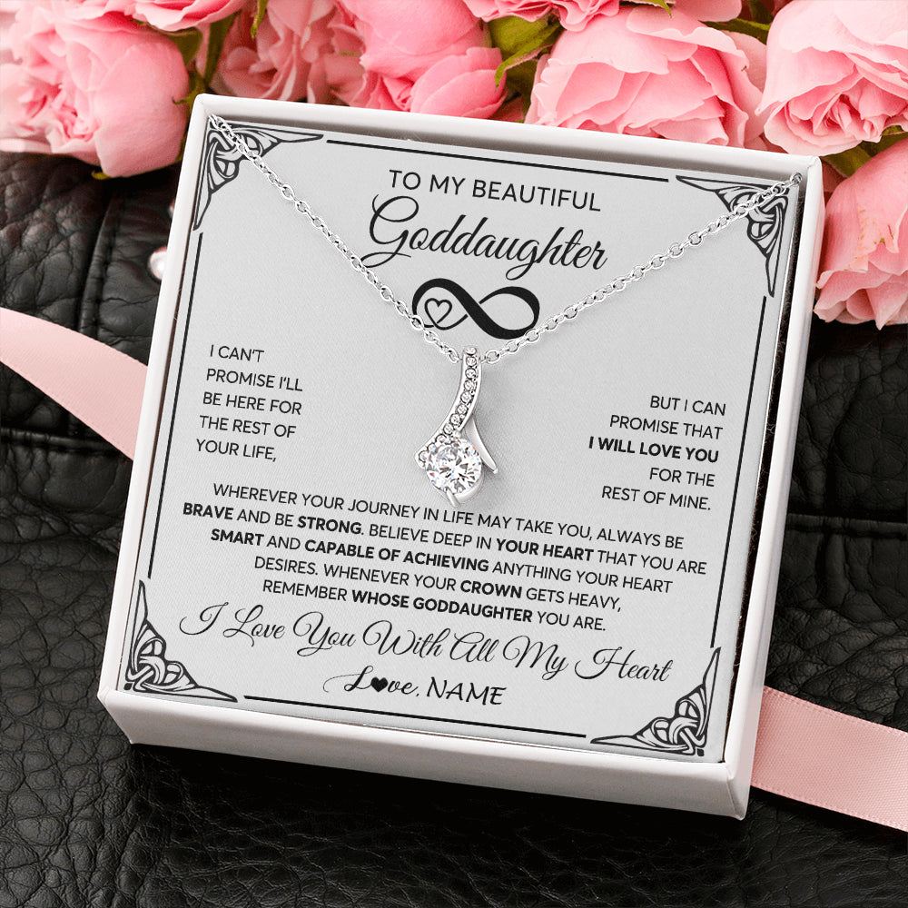 Alluring Beauty Necklace 14K White Gold Finish | 2 | Personalized To My Beautiful Goddaughter Necklace Women Girls From Aunt Uncle Love You Goddaughter Birthday Christmas Customized Gift Box Message Card | teecentury