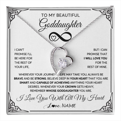 Forever Love Necklace 14K White Gold Finish | 1 | Personalized To My Beautiful Goddaughter Necklace Women Girls From Aunt Uncle Love You Goddaughter Birthday Christmas Customized Gift Box Message Card | teecentury