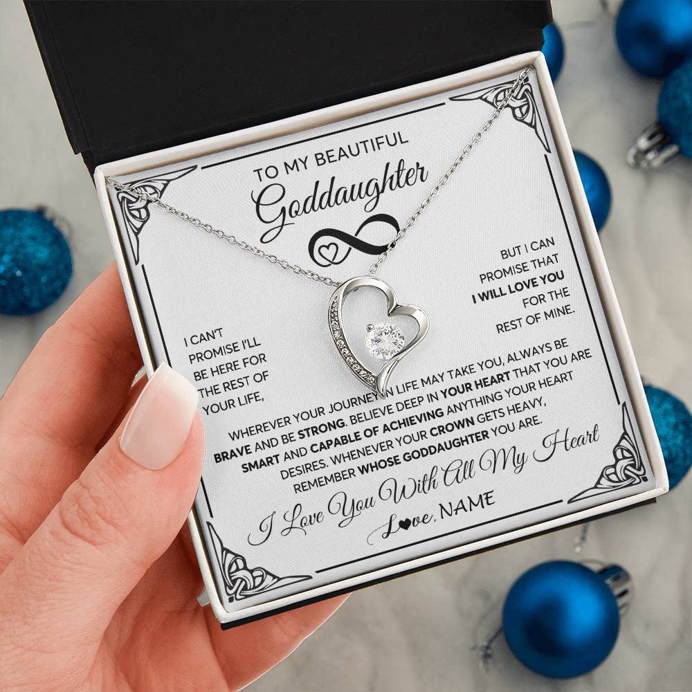 Forever Love Necklace 14K White Gold Finish | 2 | Personalized To My Beautiful Goddaughter Necklace Women Girls From Aunt Uncle Love You Goddaughter Birthday Christmas Customized Gift Box Message Card | teecentury