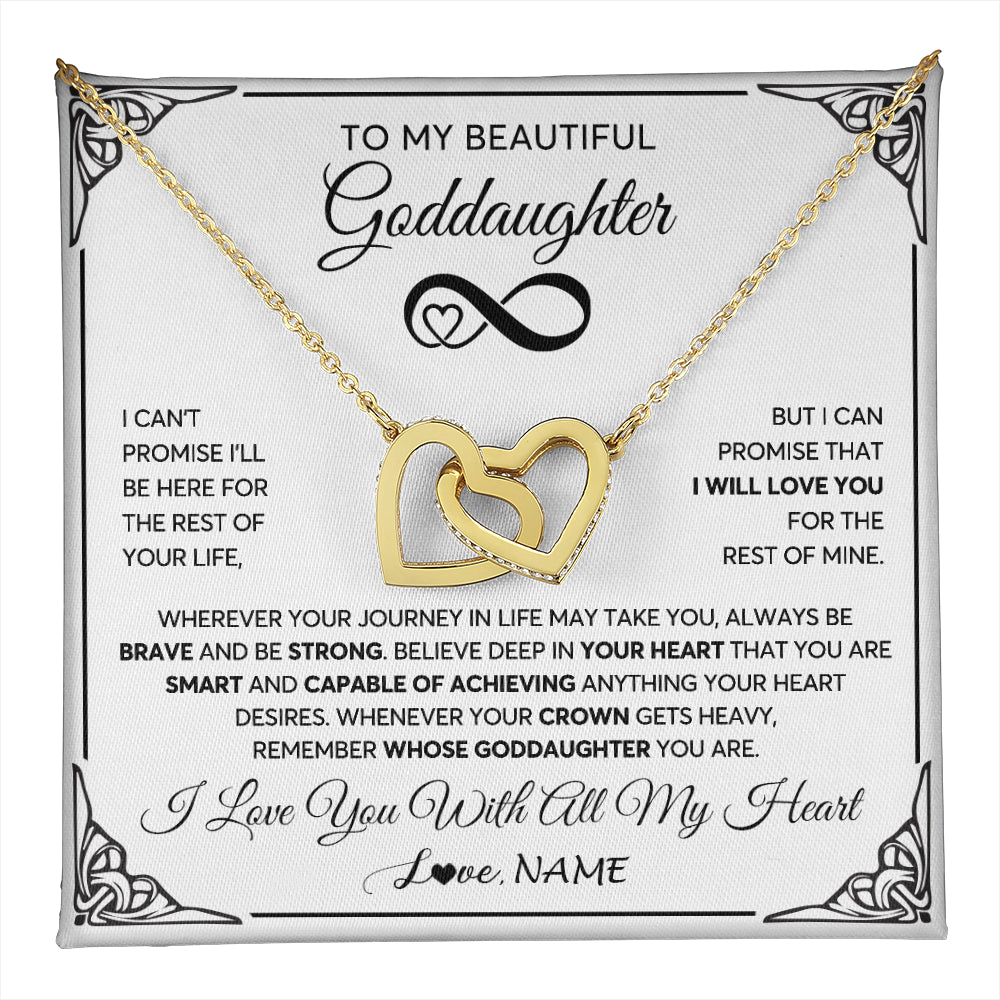 Interlocking Hearts Necklace 18K Yellow Gold Finish | 1 | Personalized To My Beautiful Goddaughter Necklace Women Girls From Aunt Uncle Love You Goddaughter Birthday Christmas Customized Gift Box Message Card | teecentury