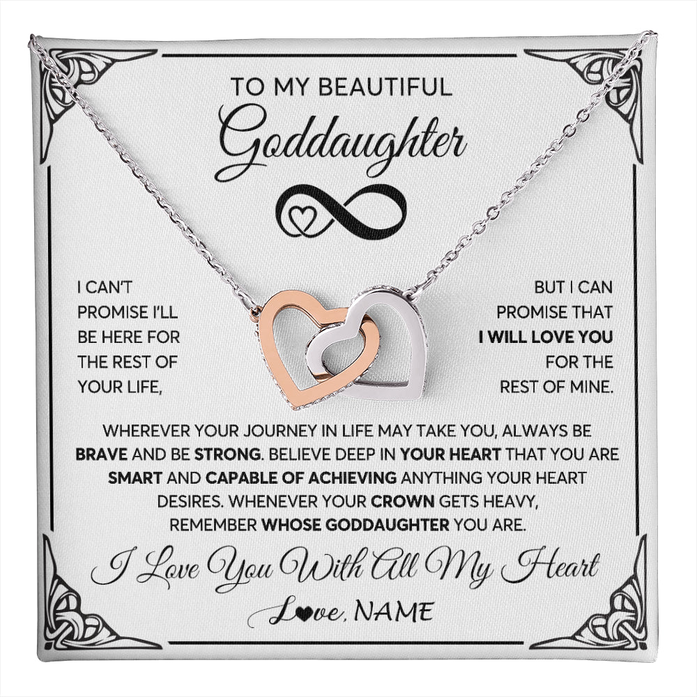 Interlocking Hearts Necklace Stainless Steel & Rose Gold Finish | 1 | Personalized To My Beautiful Goddaughter Necklace Women Girls From Aunt Uncle Love You Goddaughter Birthday Christmas Customized Gift Box Message Card | teecentury