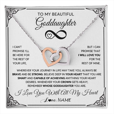 Interlocking Hearts Necklace Stainless Steel & Rose Gold Finish | 1 | Personalized To My Beautiful Goddaughter Necklace Women Girls From Aunt Uncle Love You Goddaughter Birthday Christmas Customized Gift Box Message Card | teecentury