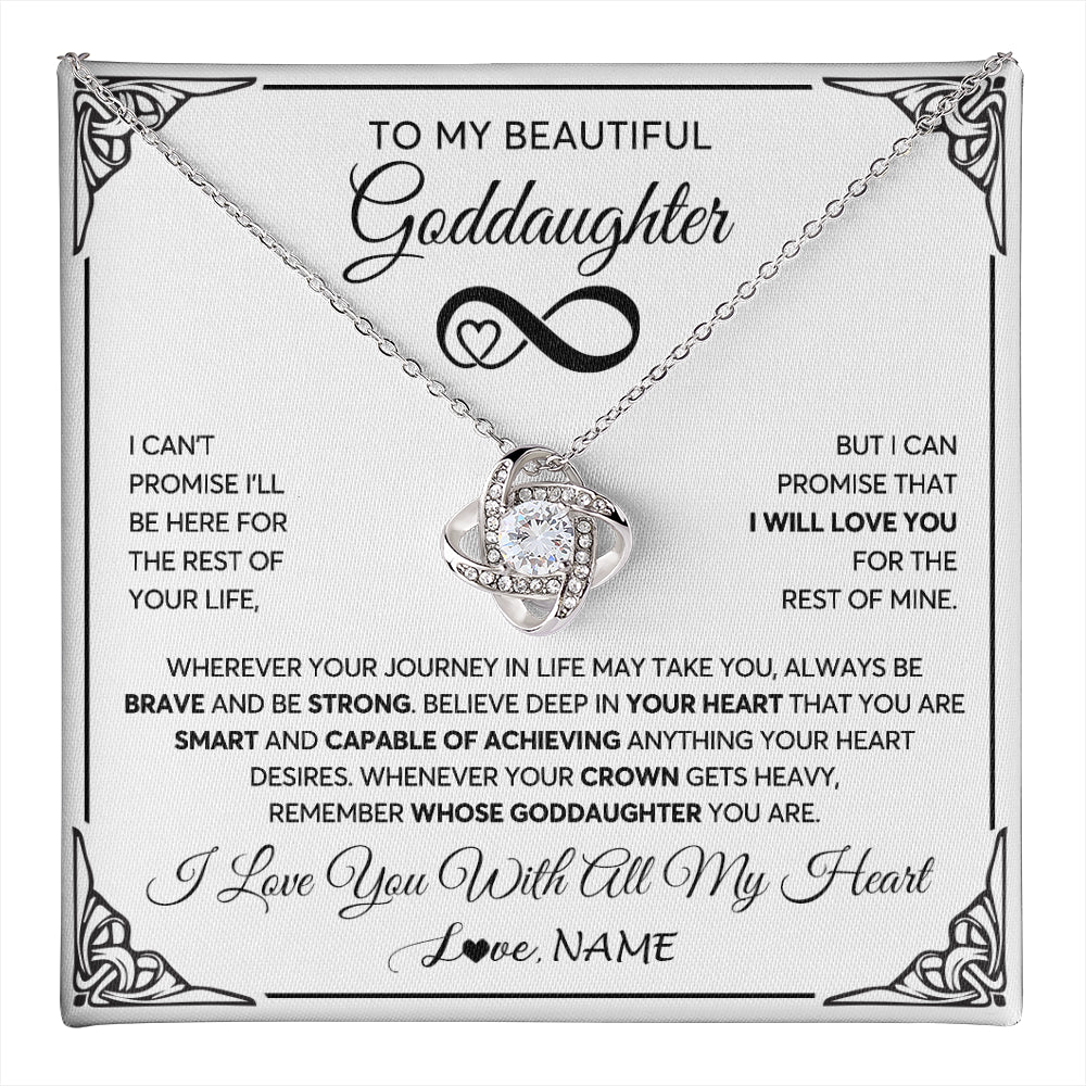 Love Knot Necklace 14K White Gold Finish | 1 | Personalized To My Beautiful Goddaughter Necklace Women Girls From Aunt Uncle Love You Goddaughter Birthday Christmas Customized Gift Box Message Card | teecentury