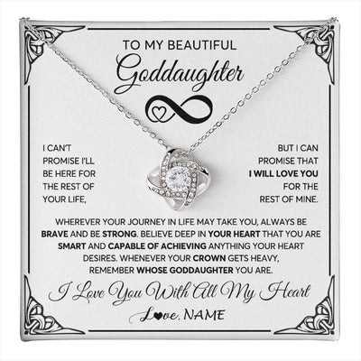 Love Knot Necklace 14K White Gold Finish | 1 | Personalized To My Beautiful Goddaughter Necklace Women Girls From Aunt Uncle Love You Goddaughter Birthday Christmas Customized Gift Box Message Card | teecentury