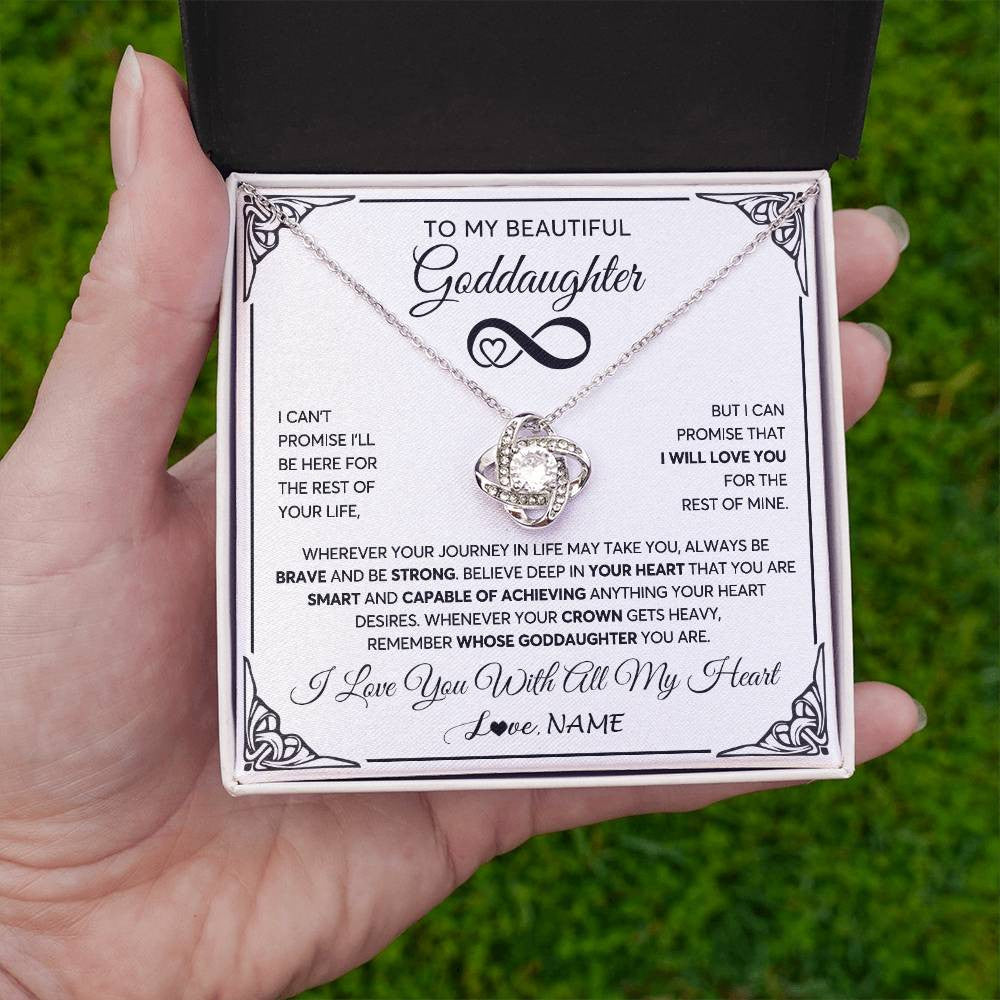 Love Knot Necklace 14K White Gold Finish | 2 | Personalized To My Beautiful Goddaughter Necklace Women Girls From Aunt Uncle Love You Goddaughter Birthday Christmas Customized Gift Box Message Card | teecentury