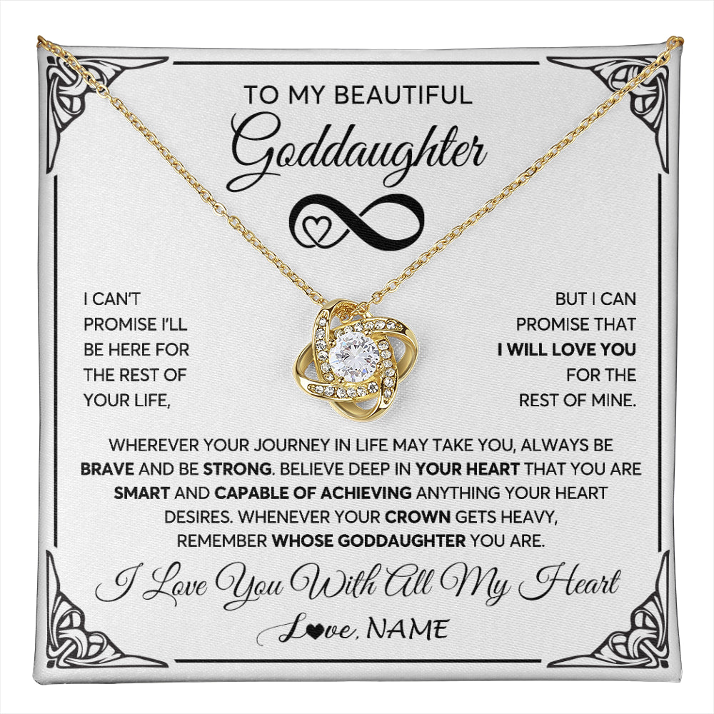 Love Knot Necklace 18K Yellow Gold Finish | 1 | Personalized To My Beautiful Goddaughter Necklace Women Girls From Aunt Uncle Love You Goddaughter Birthday Christmas Customized Gift Box Message Card | teecentury