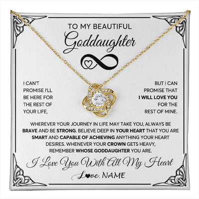 Love Knot Necklace 18K Yellow Gold Finish | 1 | Personalized To My Beautiful Goddaughter Necklace Women Girls From Aunt Uncle Love You Goddaughter Birthday Christmas Customized Gift Box Message Card | teecentury