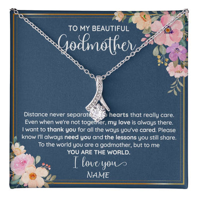 Alluring Beauty Necklace 14K White Gold Finish | 1 | Personalized To My Beautiful Godmother Necklace From Niece You Are The World Godmother Birthday Mothers Day Christmas Customized Gift Box Message Card | teecentury