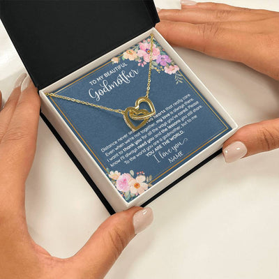 Interlocking Hearts Necklace 18K Yellow Gold Finish | 2 | Personalized To My Beautiful Godmother Necklace From Niece You Are The World Godmother Birthday Mothers Day Christmas Customized Gift Box Message Card | teecentury
