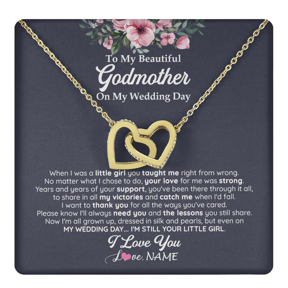 Interlocking Hearts Necklace 18K Yellow Gold Finish | 1 | Personalized To My Beautiful Godmother On My Wedding Day Necklace From Goddaughter Little Girl Godmother Of Bride Wedding Day Customized Gift Box Message Card | teecentury