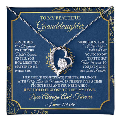 Forever Love Necklace 14K White Gold Finish | 1 | Personalized To My Beautiful Granddaughter From Grandma I Gripped This Necklace Granddaughter Jewelry Birthday Christmas Customized Gift Box Message Card | teecentury